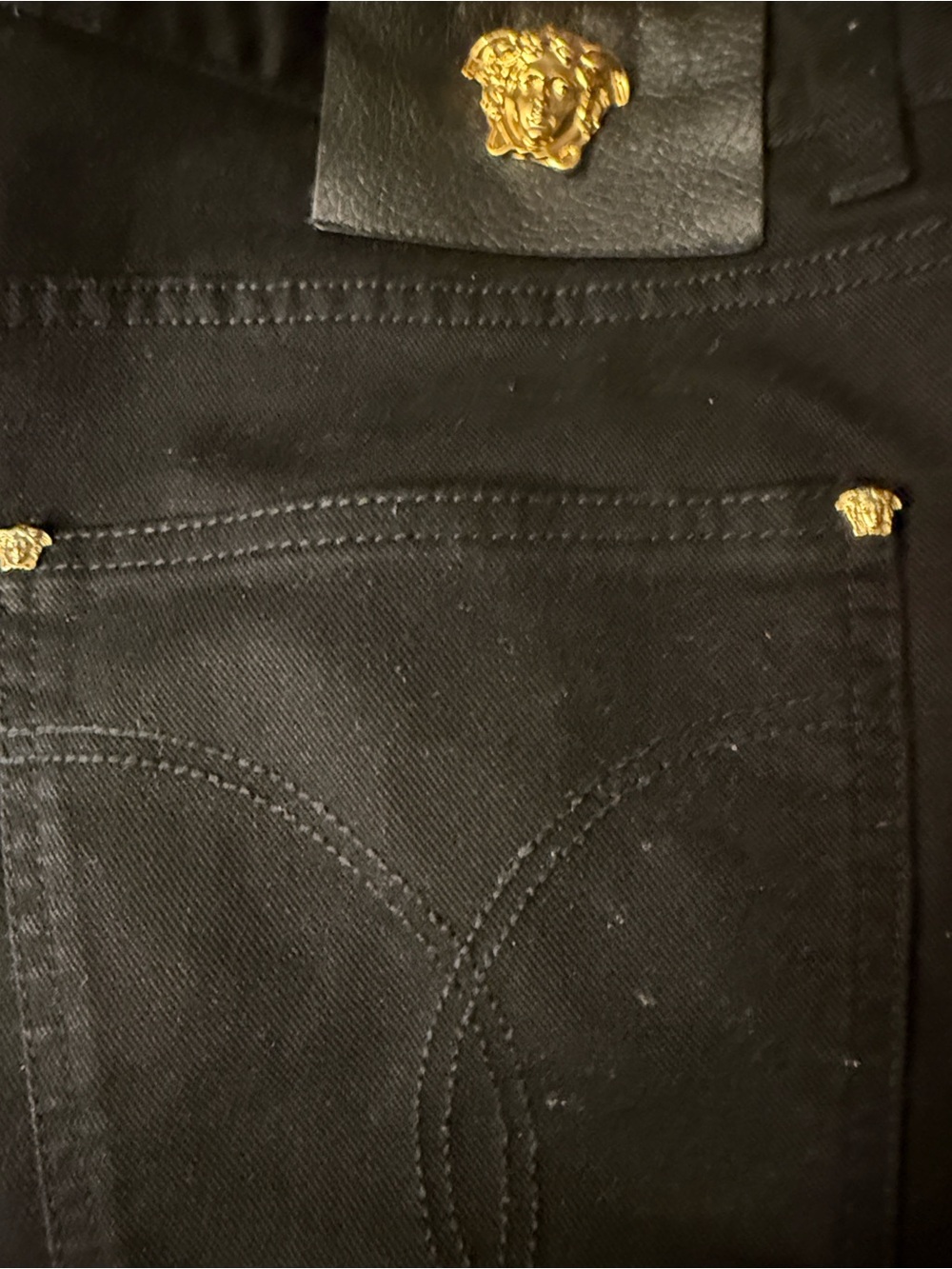 Versace Black Slim Jeans with Gold Medusa Accents